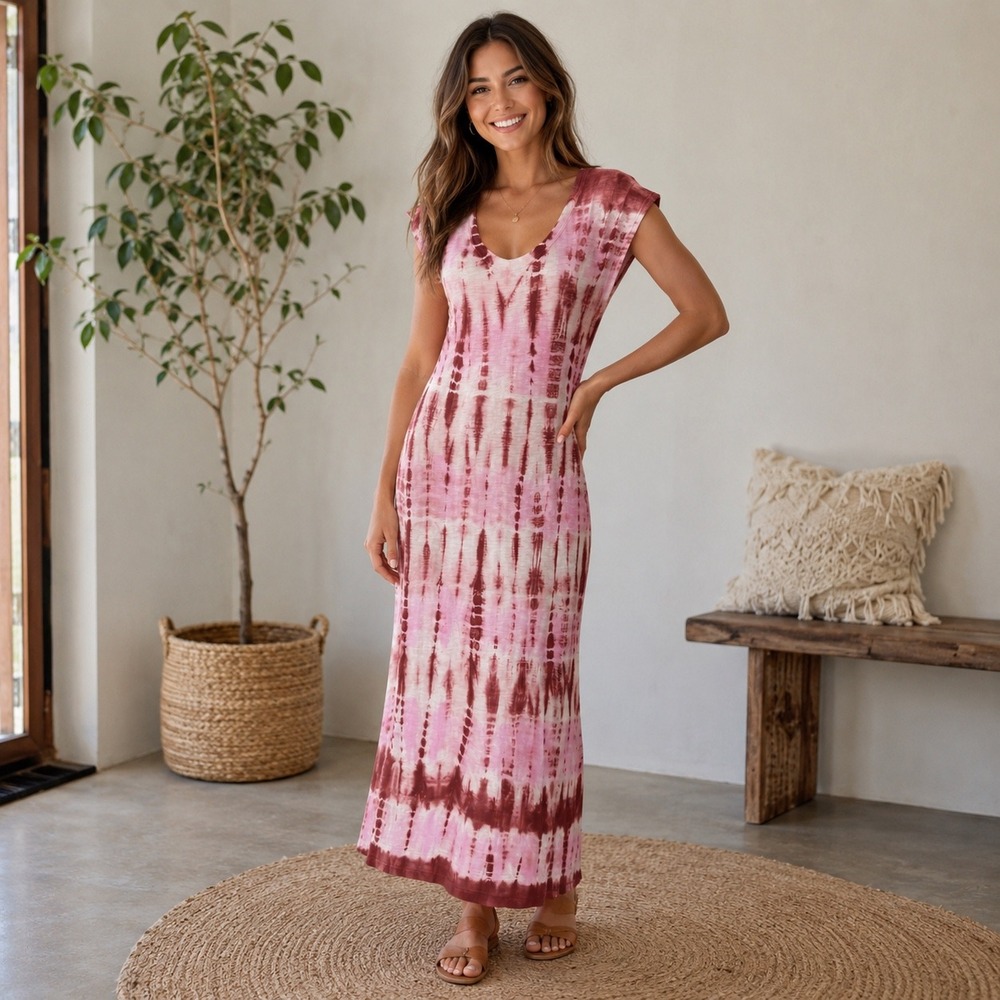 Universal Thread Oversized Maxi Dress XS Pink Tie Dye Cotton Boho Casual Beach